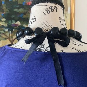 SOLD!! Black Bead with Black Ribbon Statement Necklace